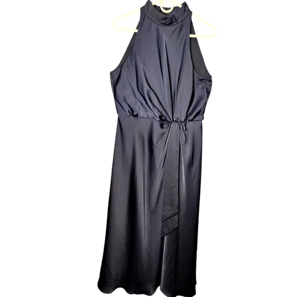 ted baker halter neck dress TED BAKER - BLUE FLORAL HALTER NECK LAYERED DRESS - TB SIZE 2 (U.K. 10)